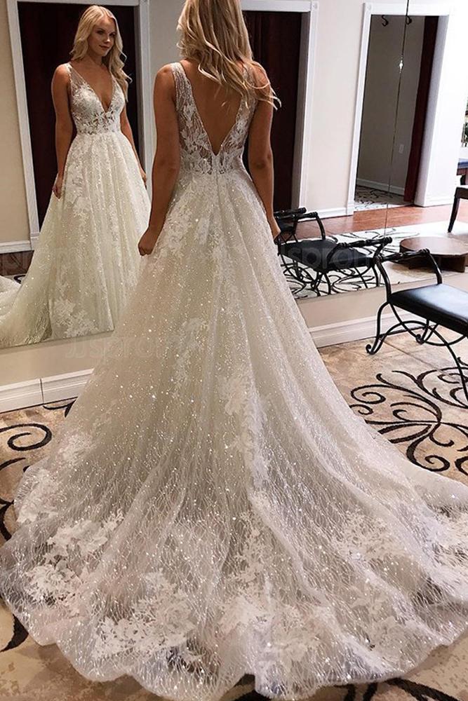 Ivory Lace Wedding Dresses,Sequins ...